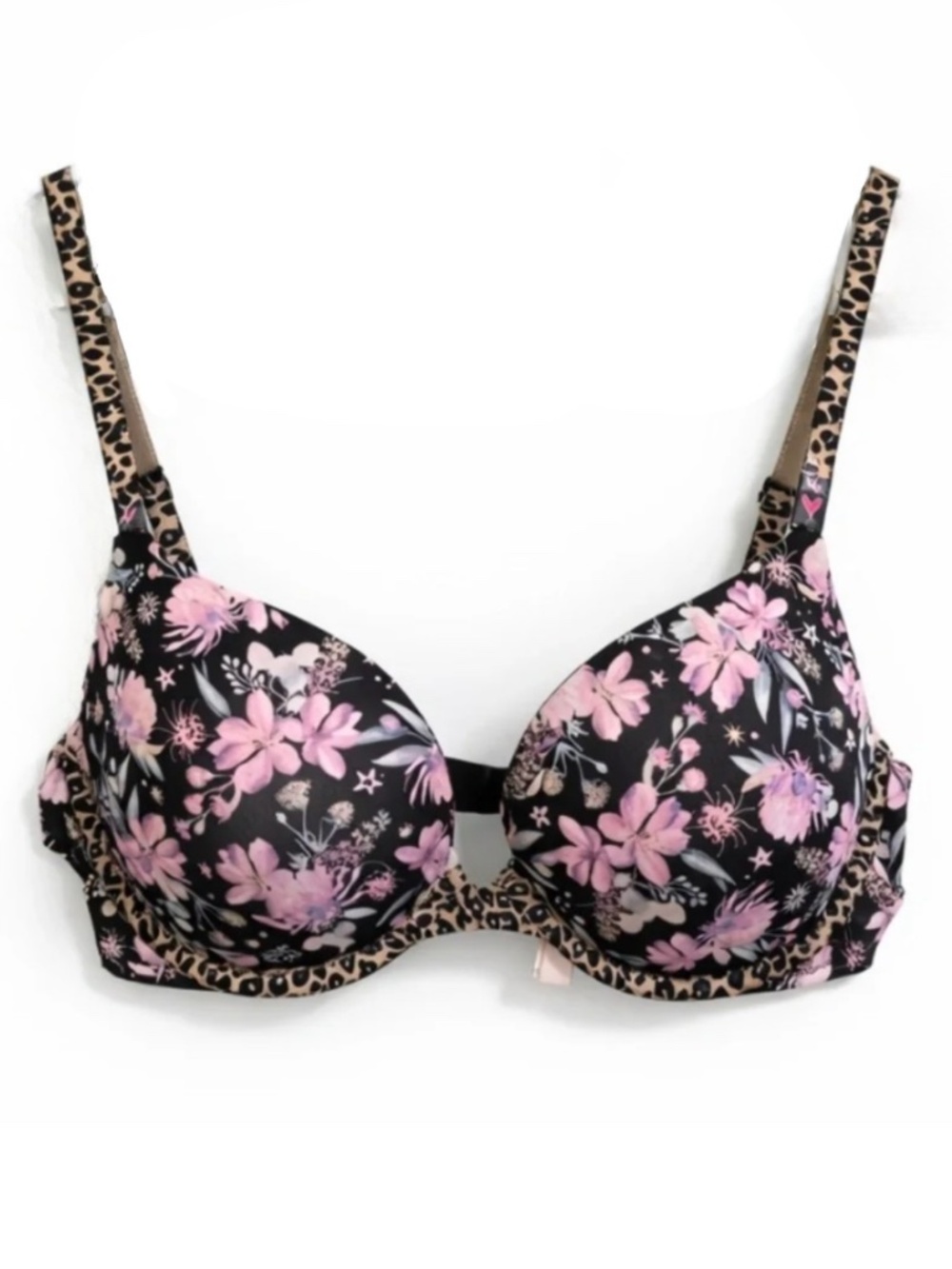 Victoria’s Secret Black & Pink Floral & Animal Print Push-Up Bra – Size 36C NWT